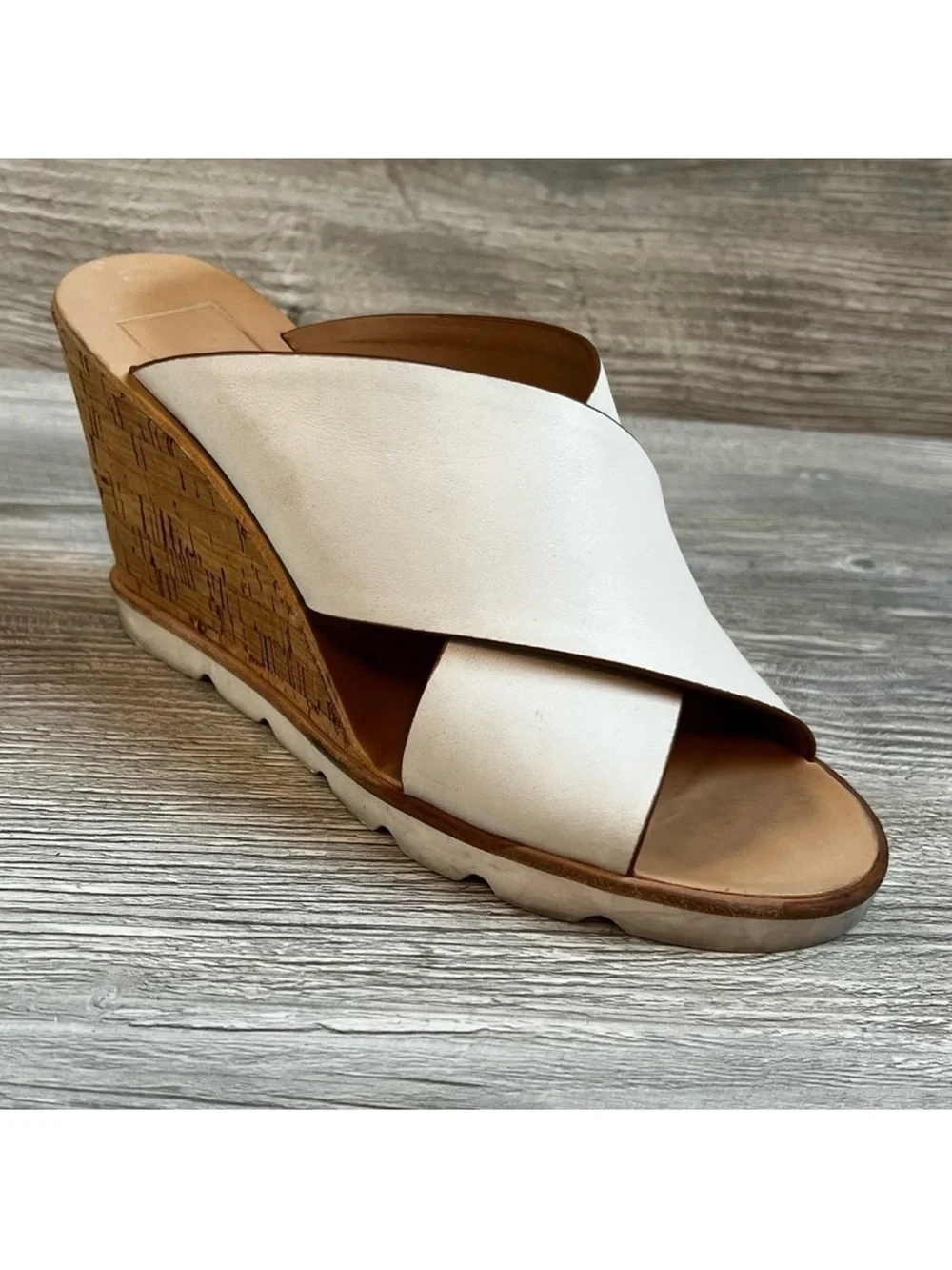 Dolce Vita Lida slip on white leather criss cross cork wedges size 7.5
